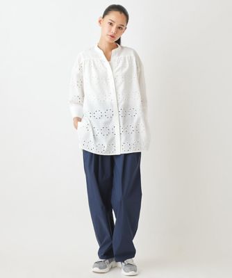小さいサイズ】アイレット刺繍デザインチュニックシャツ