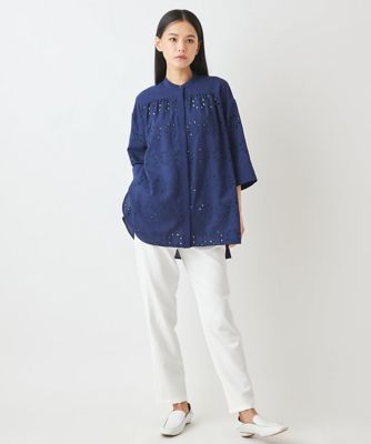 小さいサイズ】アイレット刺繍デザインチュニックシャツ