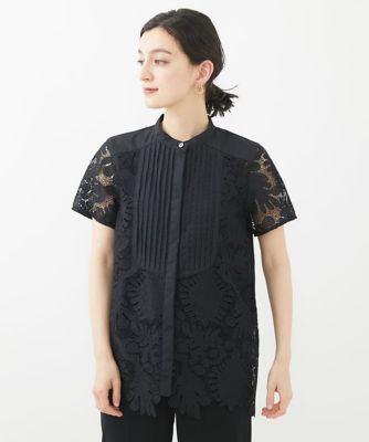 小さいサイズ】ケミカルレースジョイントデザインブラウス