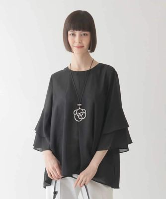 【小さいサイズ／洗濯機で洗える】タックフレアエアリーブラウス
