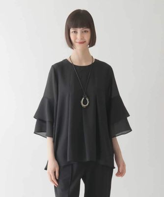【小さいサイズ／洗濯機で洗える】タックフレアエアリーブラウス