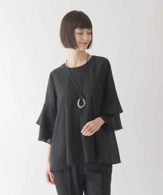【小さいサイズ／洗濯機で洗える】タックフレアエアリーブラウス