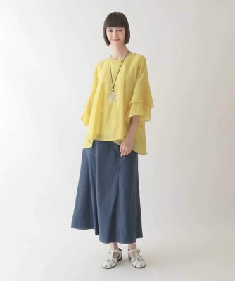【小さいサイズ／洗濯機で洗える】タックフレアエアリーブラウス