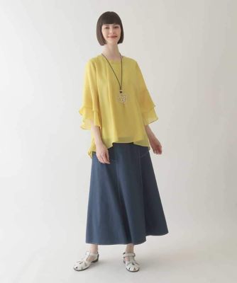 【小さいサイズ／洗濯機で洗える】タックフレアエアリーブラウス