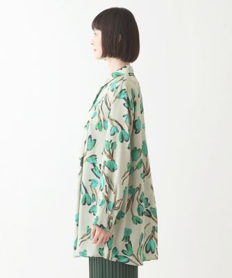 【小さいサイズ】ピーチサテンフラワープリントブラウス/洗濯機で洗える 小さいサイズ】ピーチサテンフラワープリントブラウス／洗濯機で