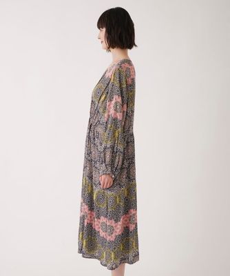【小さいサイズ】ヴィンテージ風モチーフ総柄ワンピース