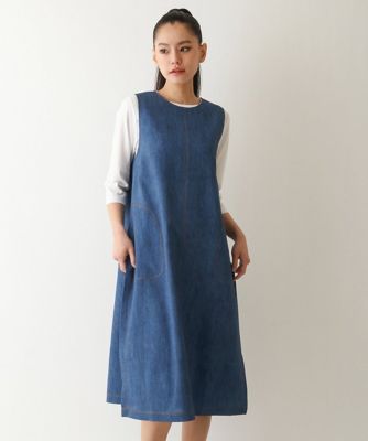 ＜HIROKO BIS（Women/小さいサイズ）＞【小さいサイズ】サイドプリーツデニム風ジャンパースカート