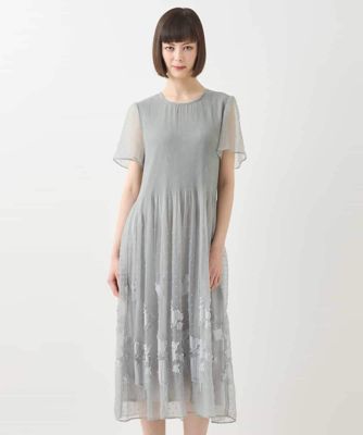 HIROKO BIS（Women/小さいサイズ）/ヒロコビス 【小さいサイズ】ドットフラワーシャーリング切り替えワンピース