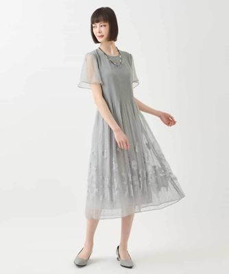 小さいサイズ】ドットフラワーシャーリング切り替えワンピース