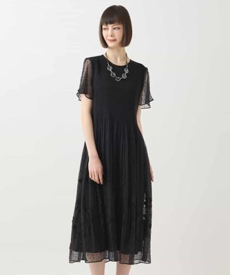 小さいサイズ】ドットフラワーシャーリング切り替えワンピース