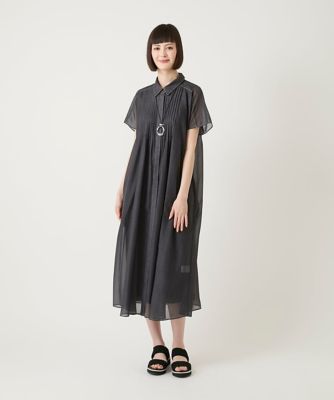 小さいサイズ】サテンデニムピンタックデザインワンピース | HIROKO