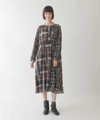 小さいサイズ】ウエストギャザーチェックプリントワンピース