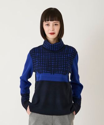 ＜HIROKO BIS（Women/小さいサイズ）＞【小さいサイズ】チェックアクセントタートルネックニット