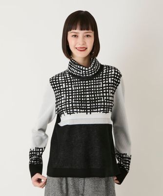 小さいサイズ】チェックアクセントタートルネックニット | HIROKO BIS