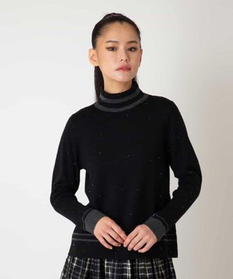 ＜HIROKO BIS（Women/小さいサイズ）＞【小さいサイズ】ボーダーネックスパンコールニットプルオーバー