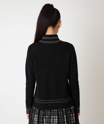 小さいサイズ】ボーダーネックスパンコールニットプルオーバー