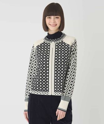 ＜HIROKO BIS（Women/小さいサイズ）＞【小さいサイズ】ジャカード×インターシャ幾何柄ニットカーディガン