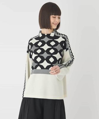 ＜HIROKO BIS（Women/小さいサイズ）＞【小さいサイズ】ジャカード×インターシャ幾何柄ニットプルオーバー