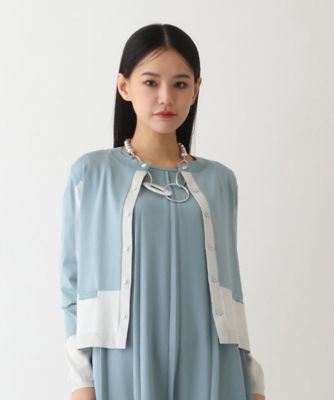 ＜HIROKO BIS（Women/小さいサイズ）＞【小さいサイズ】バイカラーインターシャニットカーディガン