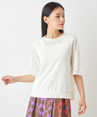 ＜HIROKO BIS（Women/小さいサイズ）＞【小さいサイズ／アンサンブル対応】スクエアヘムペーパーヤーンニットプルオーバー