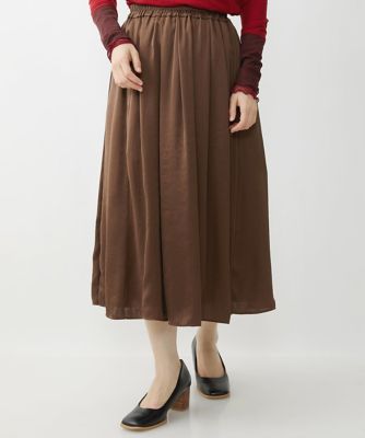 【小さいサイズ／洗濯機で洗える】サテンギャザーフレアスカート