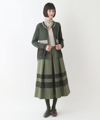 【小さいサイズ】異素材ボーダーデザインフレアスカート　／洗える