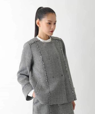 タグ付き　ヒロコビス　ツイードジャケット セール】 ファンシーツイードジャケット （ノーカラージャケット