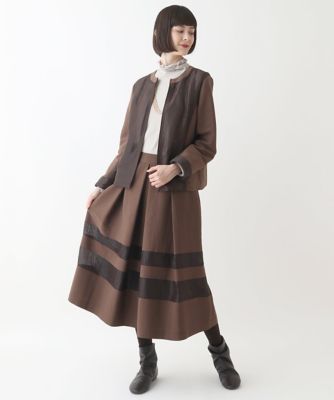 HIROKO BIS＊異素材コンビが素敵なセットアップ＊ジャケットＭ・スカートＬ 小さいサイズ】異素材ドッキングコンパクトジャケット ／洗える