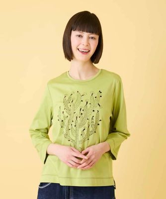 ＜HIROKO BIS（Women/小さいサイズ）＞【小さいサイズ】サボテン刺繍コットンＴシャツ