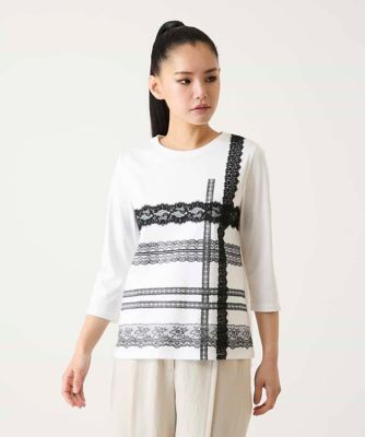 ＜HIROKO BIS（Women/小さいサイズ）＞【小さいサイズ】レーステープデザインコットンカットソー