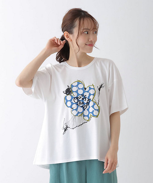 【SALE】バレリーナキャット刺繍デザインカットソー ホワイト90 トップス