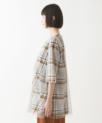 【小さいサイズ／洗濯機で洗える】ボーダー×ストライプ　ジョイントレイヤードチュニック