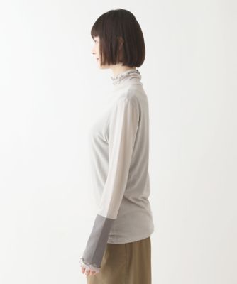 【小さいサイズ】配色チュールハイネックプルオーバー　／洗える