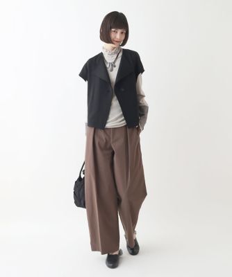 小さいサイズ】ハイライズタックワイドパンツ ／洗濯機で洗える