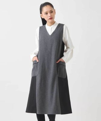 ＜HIROKO BIS（Women/小さいサイズ）＞【小さいサイズ】異素材Ｖネックジャンパースカート