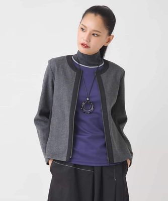 ＜HIROKO BIS（Women/小さいサイズ）＞【小さいサイズ】異素材ノーカラージャケット