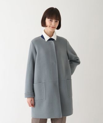 【小さいサイズ】ウールリバーノーカラーコート