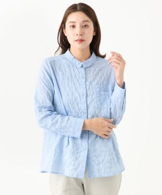 ［洗える・日本製］シャーリングシャンブレーブラウス