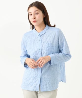 ［洗える・日本製］シャーリングシャンブレーブラウス