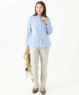 ［洗える・日本製］シャーリングシャンブレーブラウス