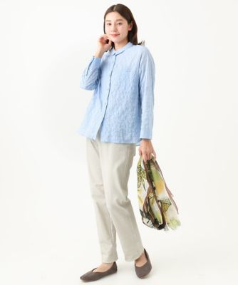 ［洗える・日本製］シャーリングシャンブレーブラウス