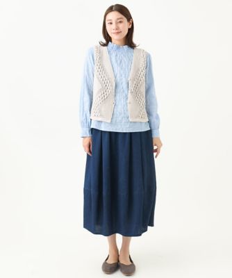 ［洗える・日本製］シャーリングシャンブレーブラウス