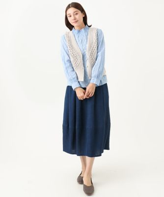 ［洗える・日本製］シャーリングシャンブレーブラウス