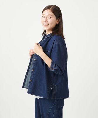 ［洗える］コットンデニムシャツブラウス