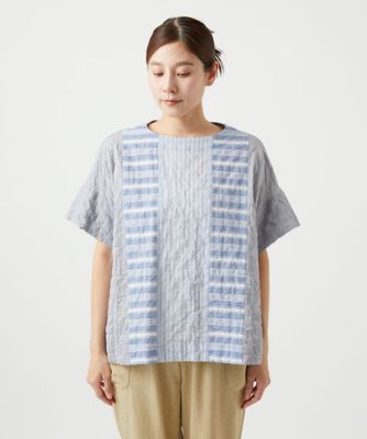 ［洗える］シャーリングストライプブラウス