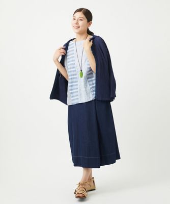 ［洗える］シャーリングストライプブラウス