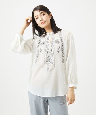 ［洗える］コットンガーゼ刺繍ブラウス
