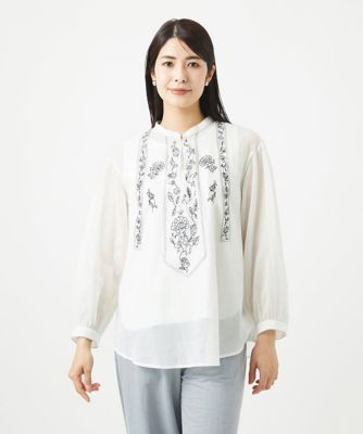 ［洗える］コットンガーゼ刺繍ブラウス