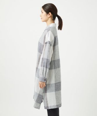 ［洗える］リネンチェックロングシャツブラウス