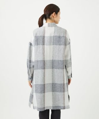 ［洗える］リネンチェックロングシャツブラウス